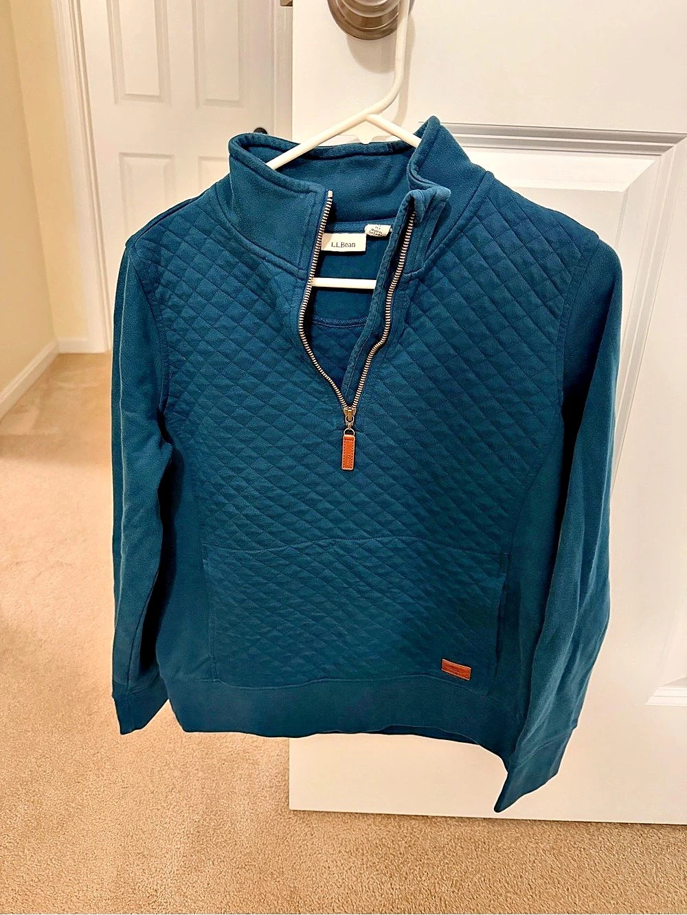 L.L.Bean Quilted Quarter-Zip Pullover Teal Size Petite Medium